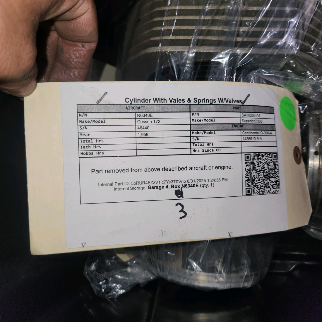 Used aircraft parts for sale, SA10200-A1 Superior O-300 Cessna 172 Cylinder with Valves and Springs