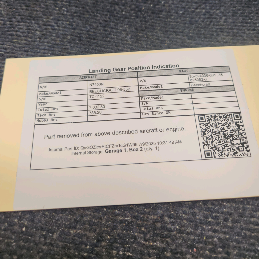 Used aircraft parts for sale, 95-324006-601 Beechcraft BEECHCRAFT 95-55B Landing Gear Position Indication