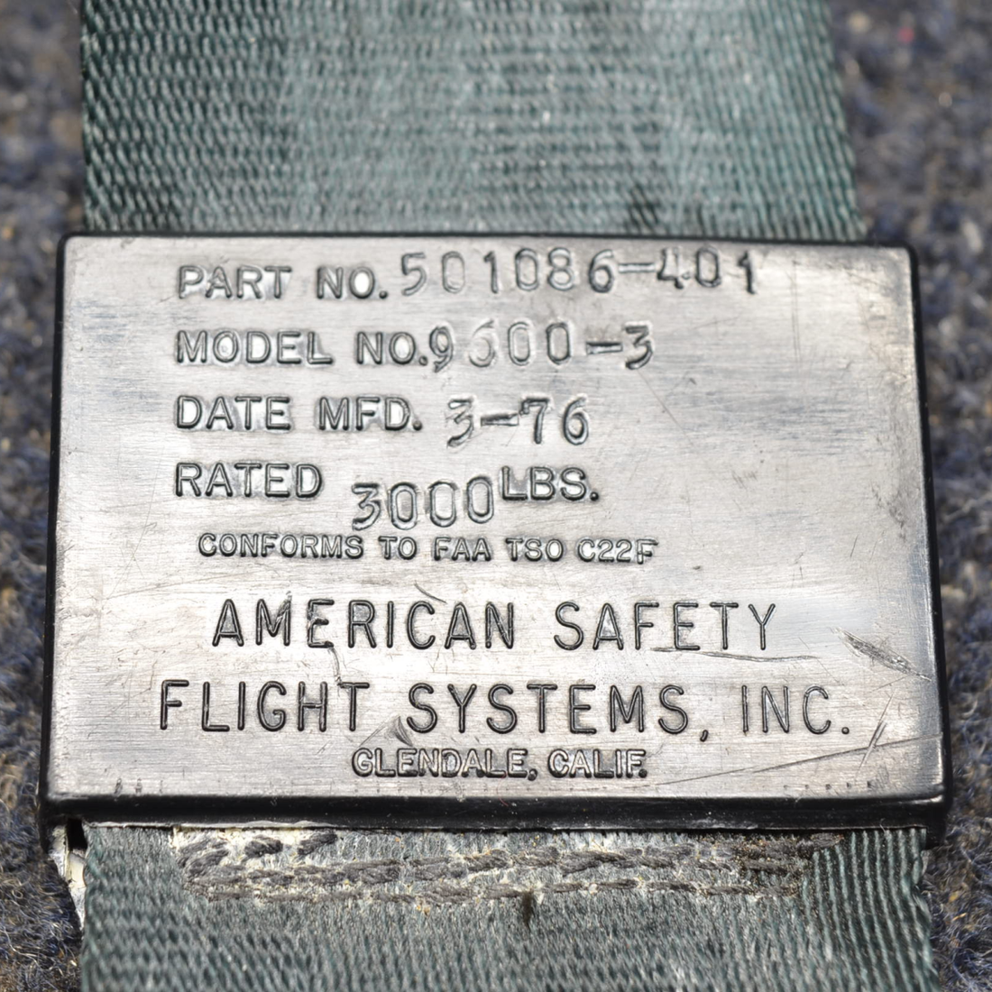 Used aircraft parts for sale, 501086-401 Cessna C175 CESSNA SEAT BELT ASSY REAR SEAT