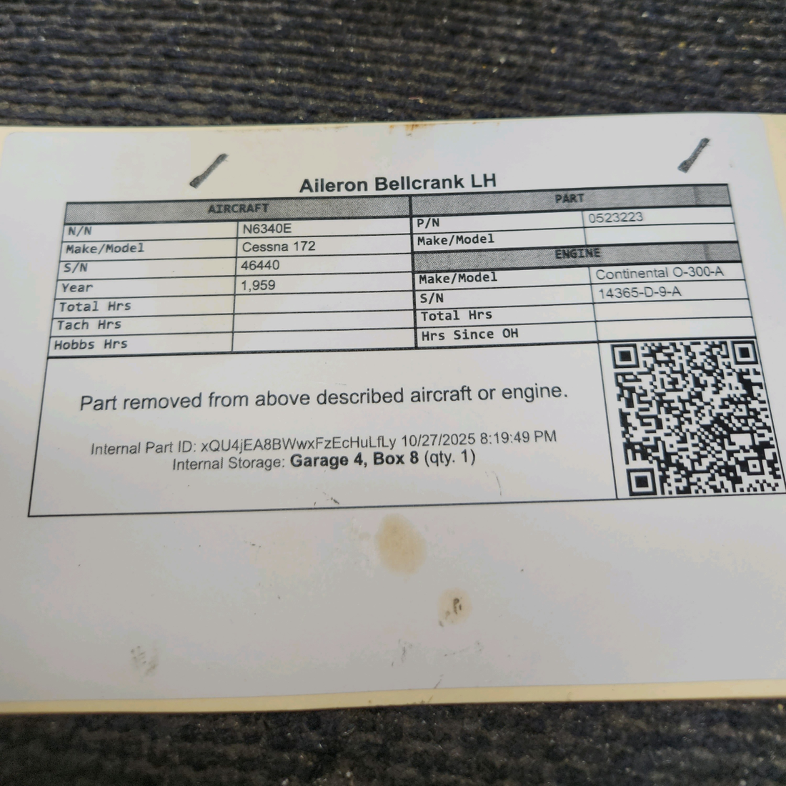 Used aircraft parts for sale, 0523223 Cessna 172 Aileron Bellcrank - LH
