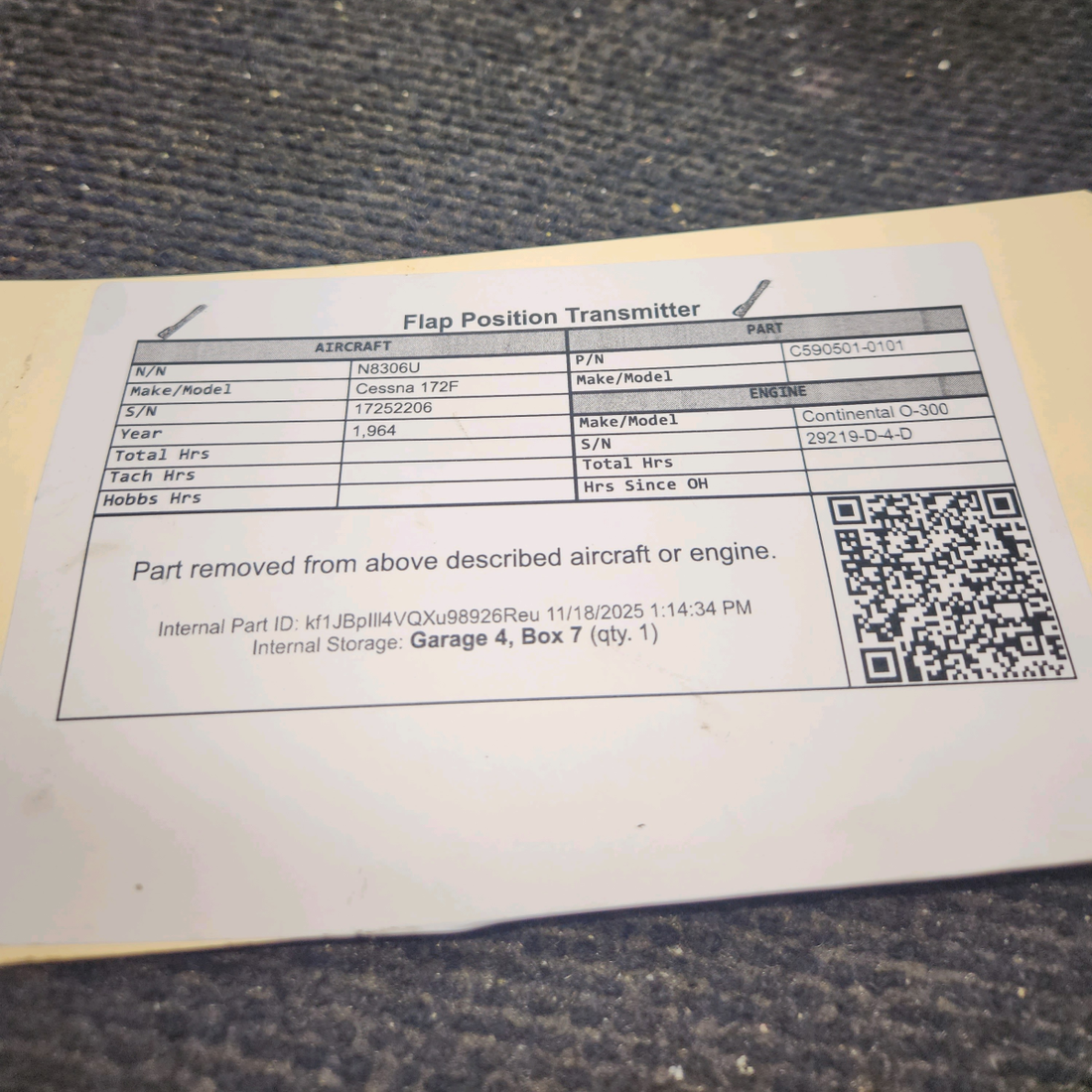 Used aircraft parts for sale, C590501-0101 Cessna 172F Flap Position Transmitter