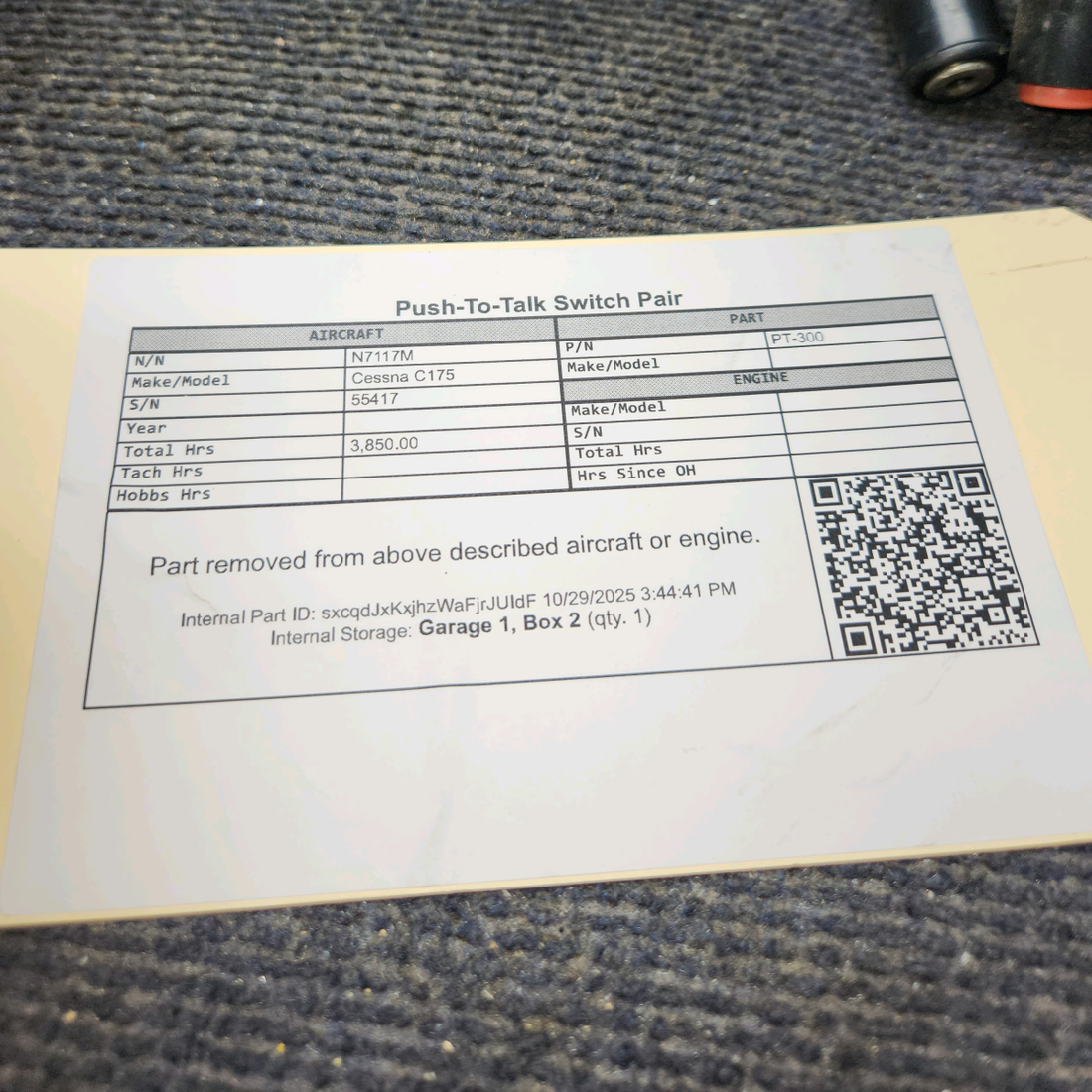 Used aircraft parts for sale, PT-300 Telex Cessna C175 Push-To-Talk Switch Pair
