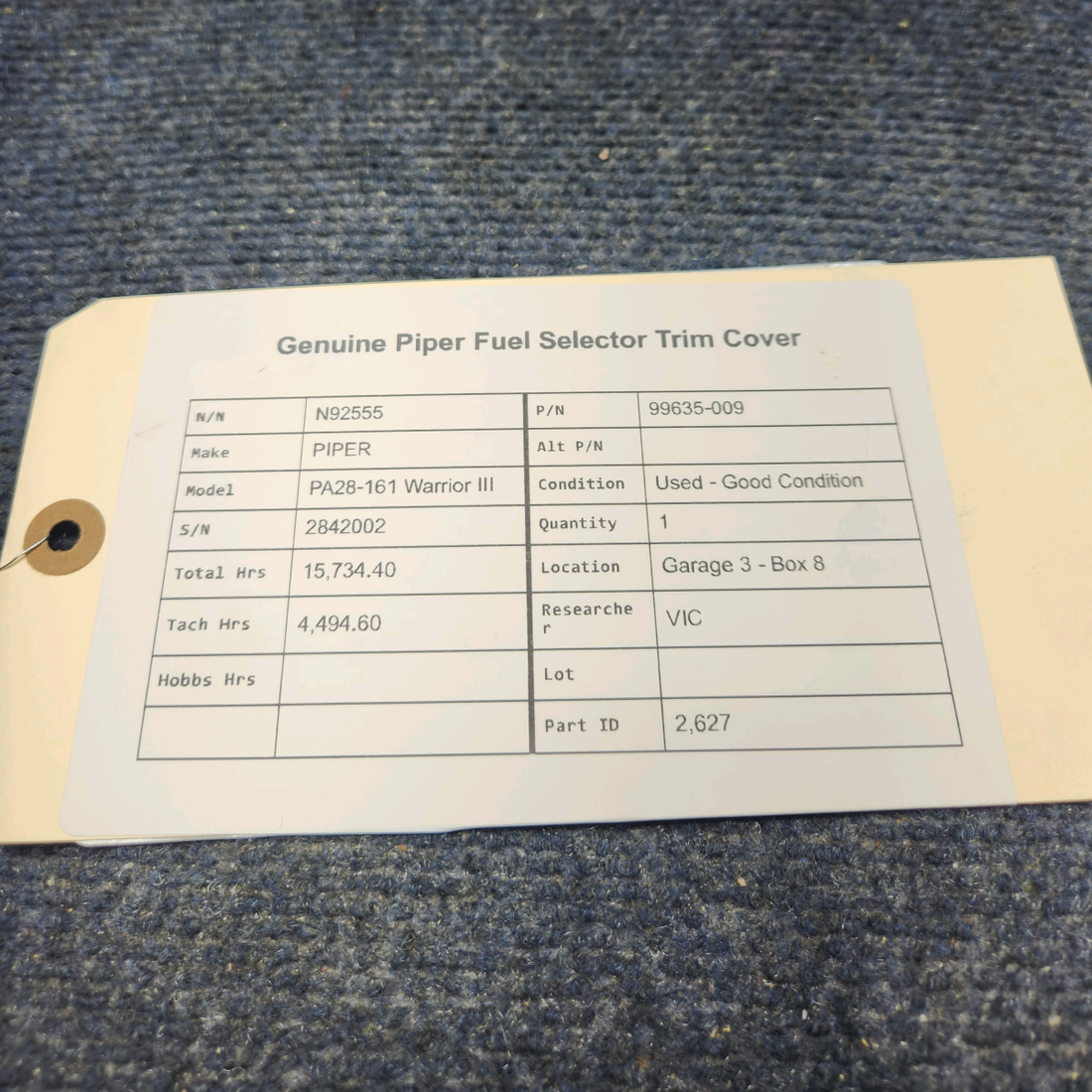 Used aircraft parts for sale, 99635-009 PIPER PA28-161 Warrior III GENUINE PIPER FUEL SELECTOR TRIM COVER