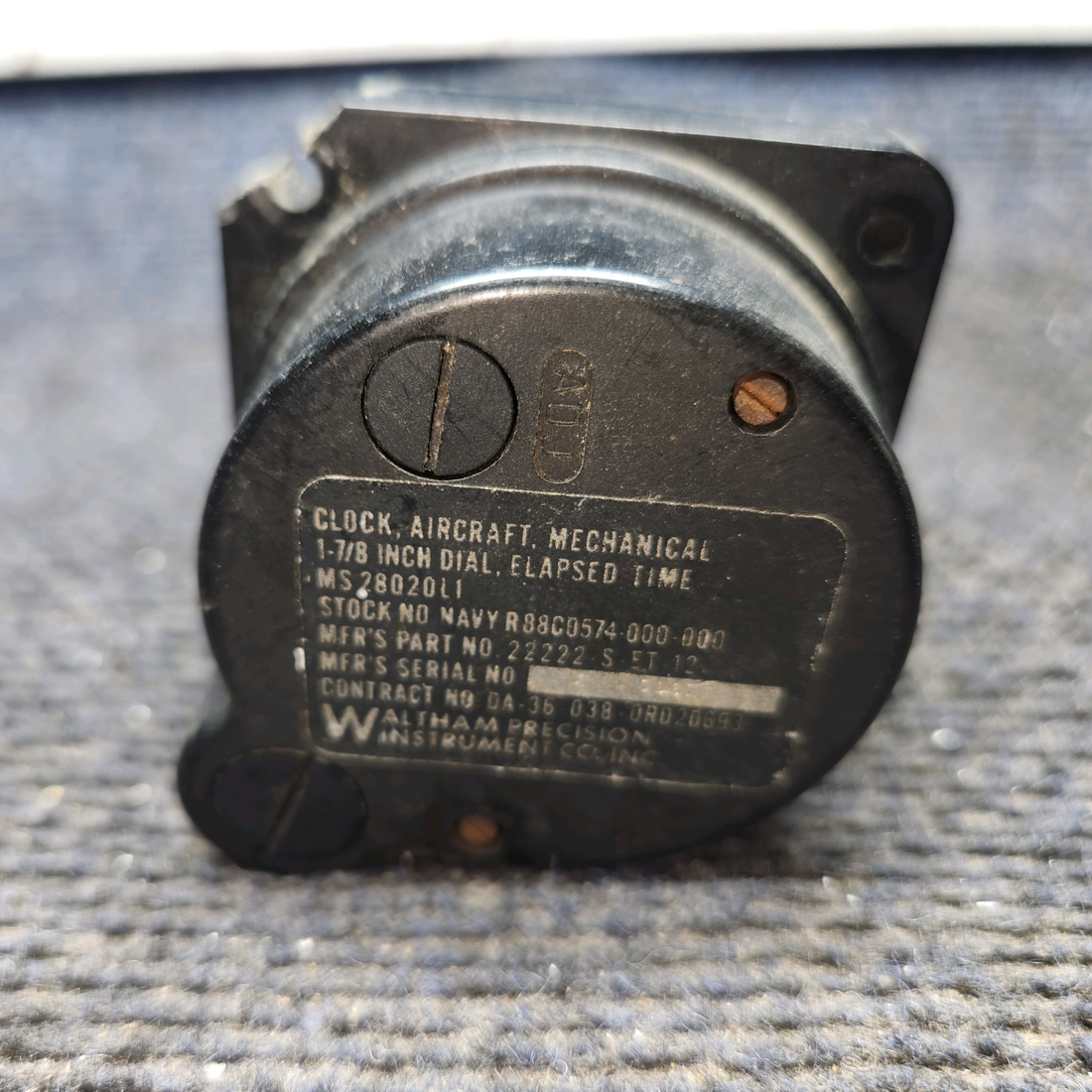 Used aircraft parts for sale, 22222-S Waltham Precision cessna 150G Elapsed Time Clock