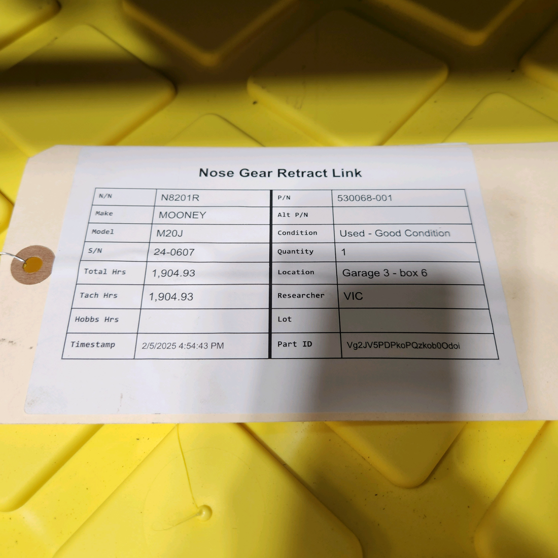 Used aircraft parts for sale, 530068-001 MOONEY M20J NOSE GEAR RETRACT LINK