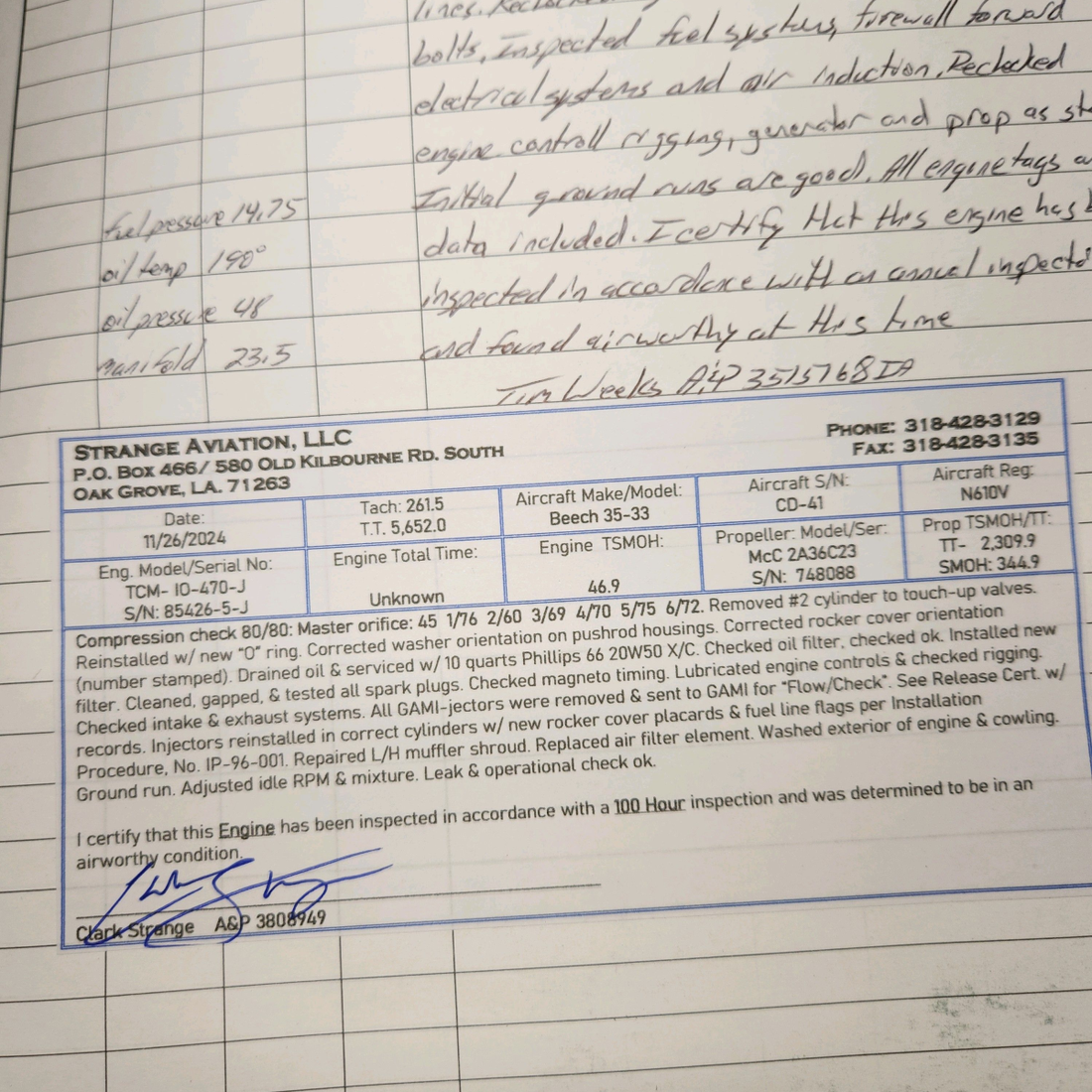 Used aircraft parts for sale, IO-470-J Continental IO-470 Beechcraft 35-33 Aircraft Engine