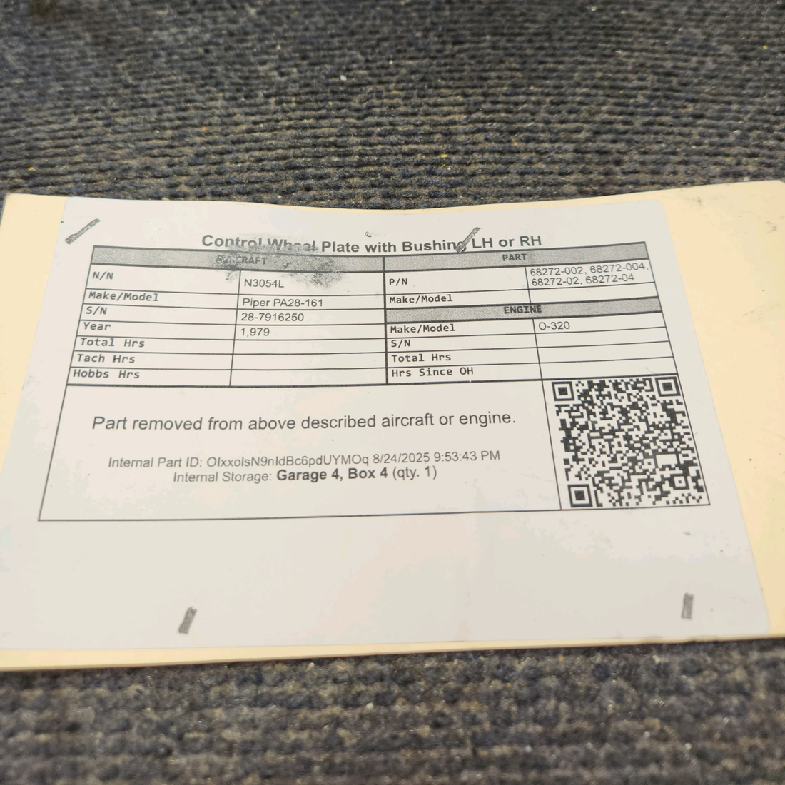 Used aircraft parts for sale, 68272-002, 68272-004 Piper PA28-161 Control Wheel Plate with Bushing - LH or RH