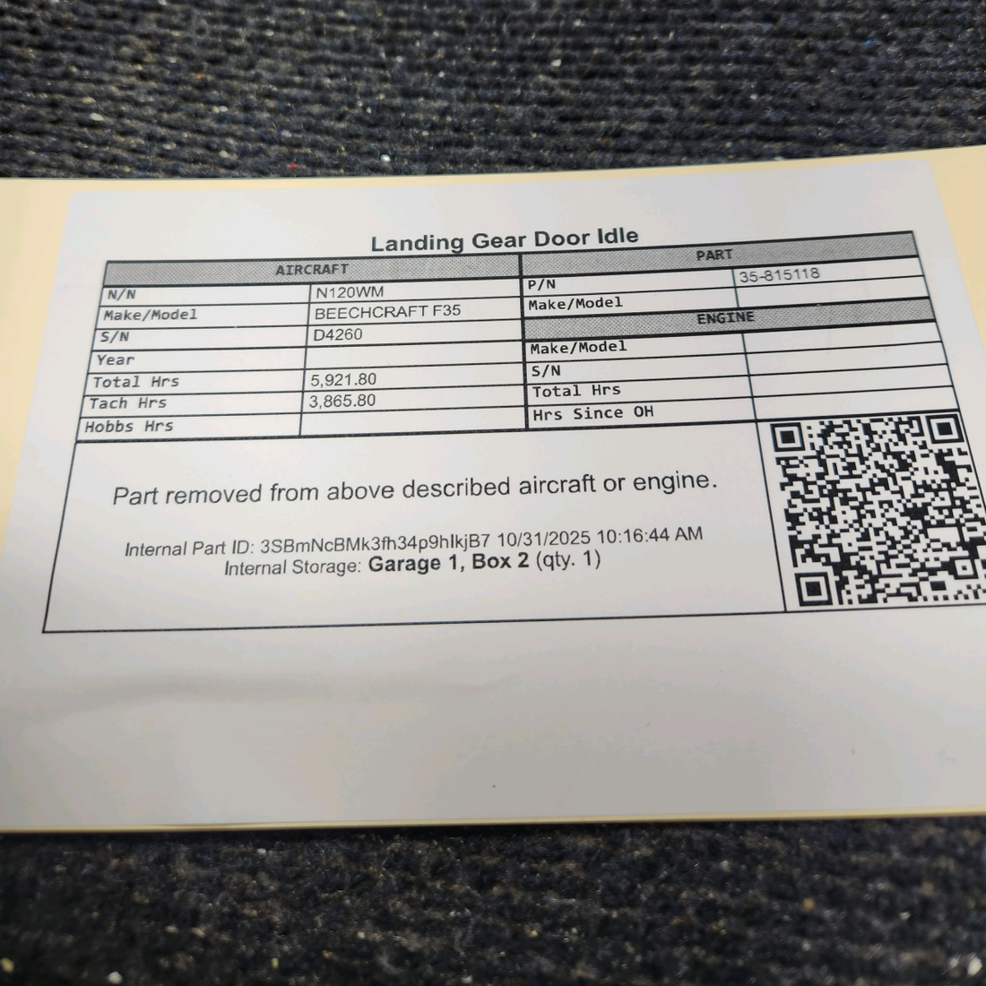 Used aircraft parts for sale, 35-815118 BEECHCRAFT F35 Landing Gear Door Idle