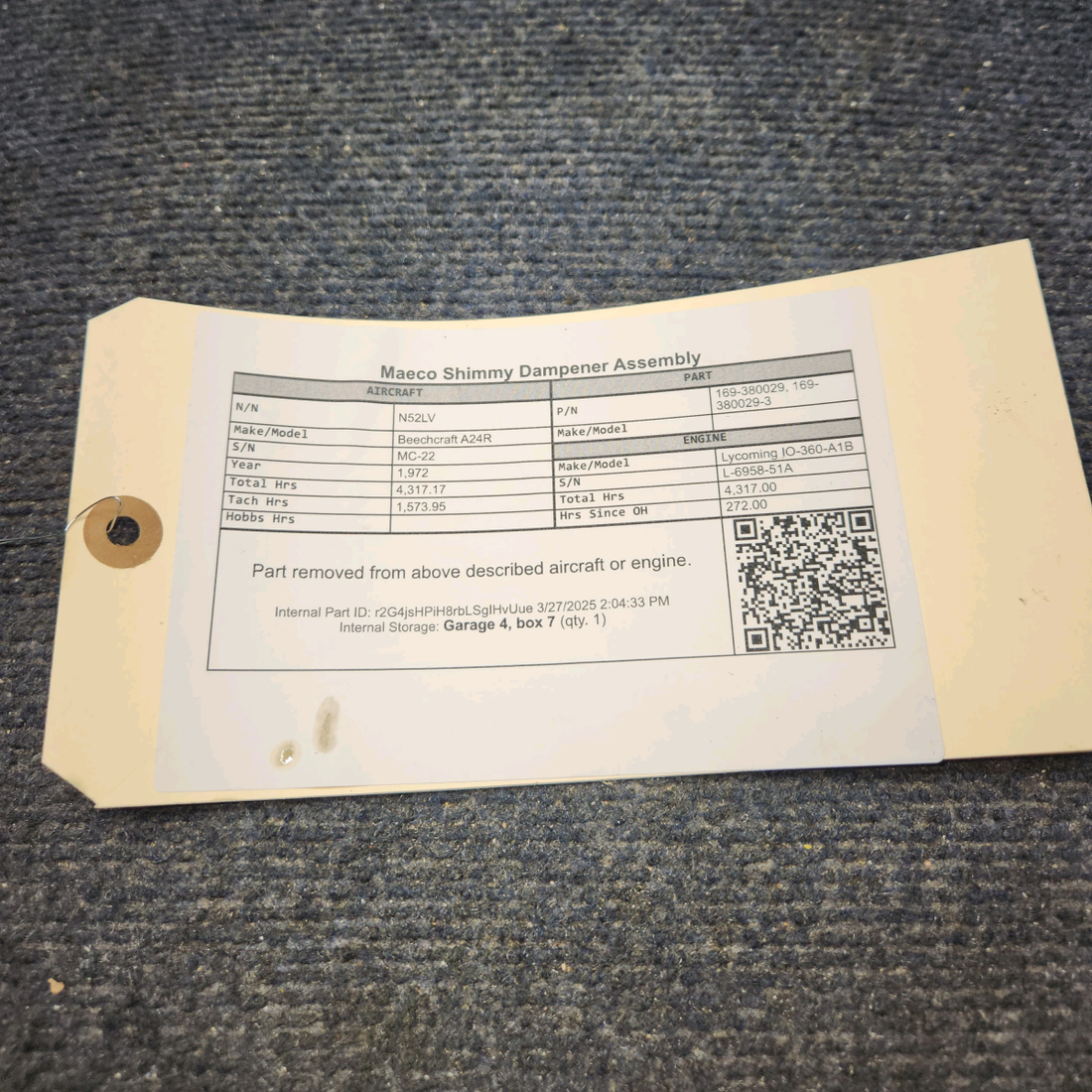 Used aircraft parts for sale, 169-380029 Beechcraft A24R Maeco Shimmy Dampener Assembly