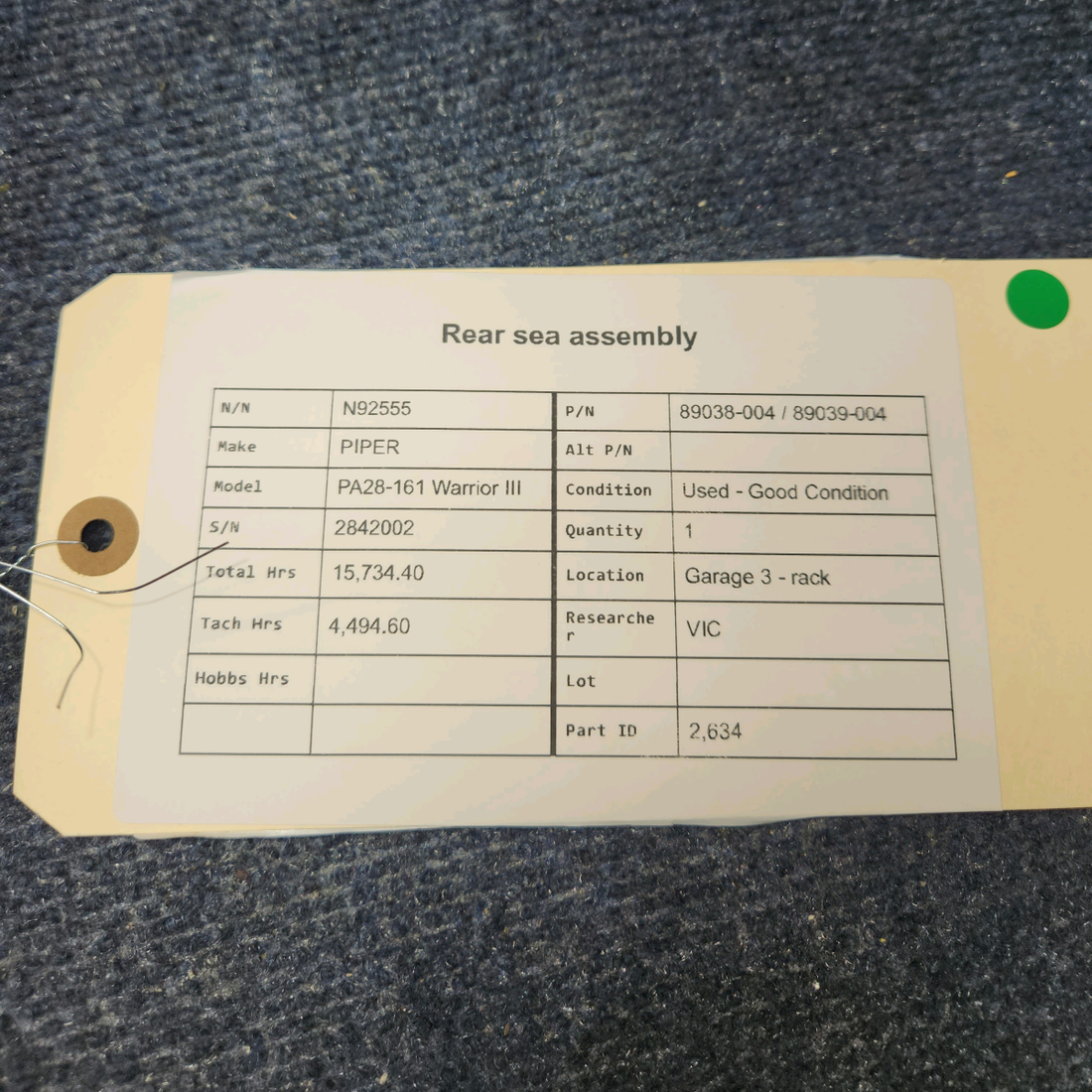 Used aircraft parts for sale, 89038-004 / 89039-004 PIPER PA28-161 Warrior III REAR SEA ASSEMBLY