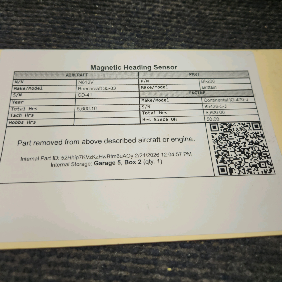 Used aircraft parts for sale, BI-200 Brittain Beechcraft 35-33 Magnetic Heading Sensor
