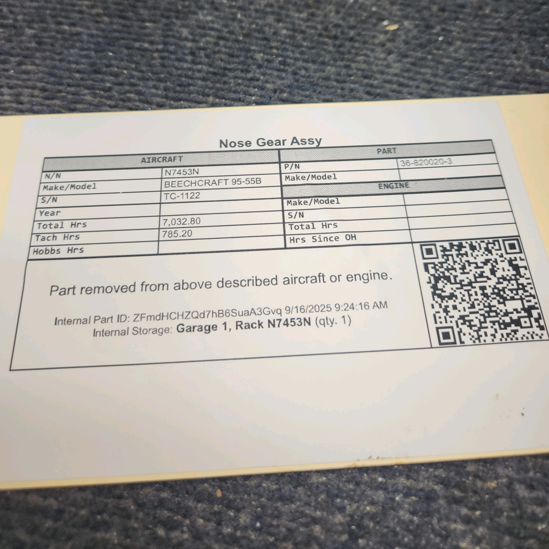 Used aircraft parts for sale, 36-820020-3 BEECHCRAFT 95-55B Nose Gear Assy