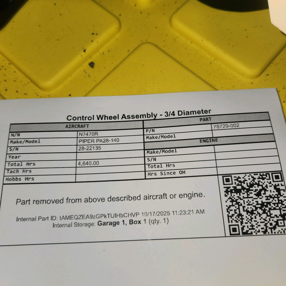 Used aircraft parts for sale, 78729-002 Piper PA28-140 Control Wheel Assembly - 3/4 Diameter