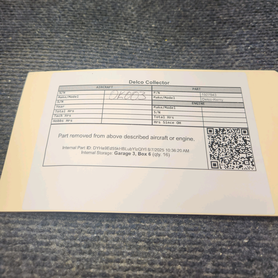 Used aircraft parts for sale, 1927843 Delco-Remy Delco Collector