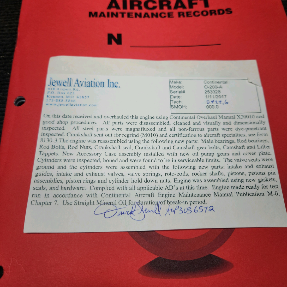 Used aircraft parts for sale, O-200-A TCM Continental O-200-A cessna 150G Aircraft Engine "Prop Strick"