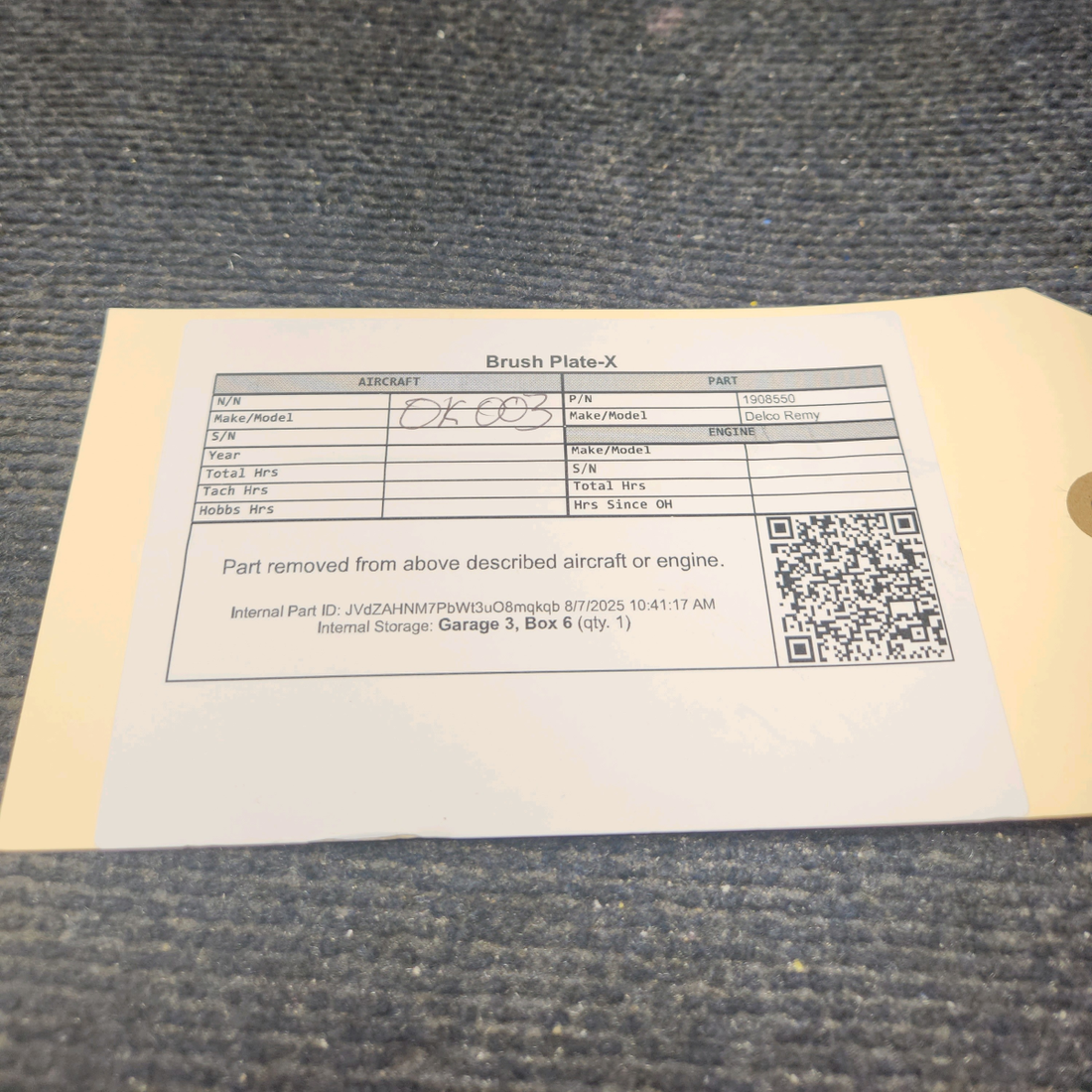 Used aircraft parts for sale, 1908550 Delco Remy Brush Plate-X