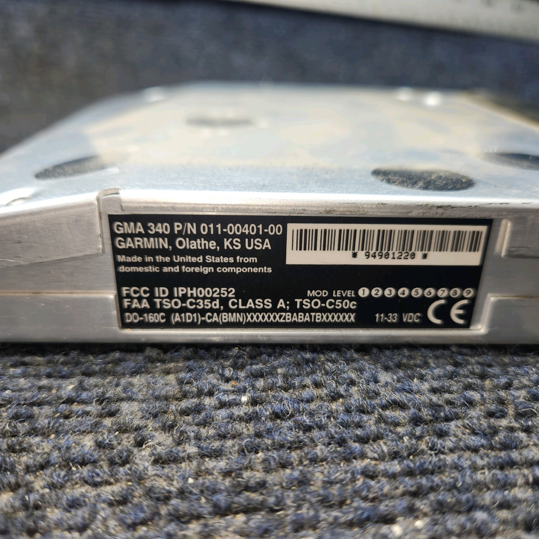 Used aircraft parts for sale, 011-00401-00 Garmin GMA 340 Cessna 182G Audio Panel Intercom With  tray and connectors.