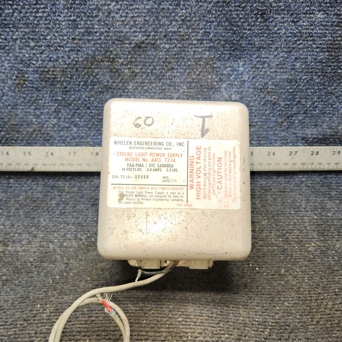 Used aircraft parts for sale, A413,T2-14 Whelen A413 Strobe Light Power Supply (14V)