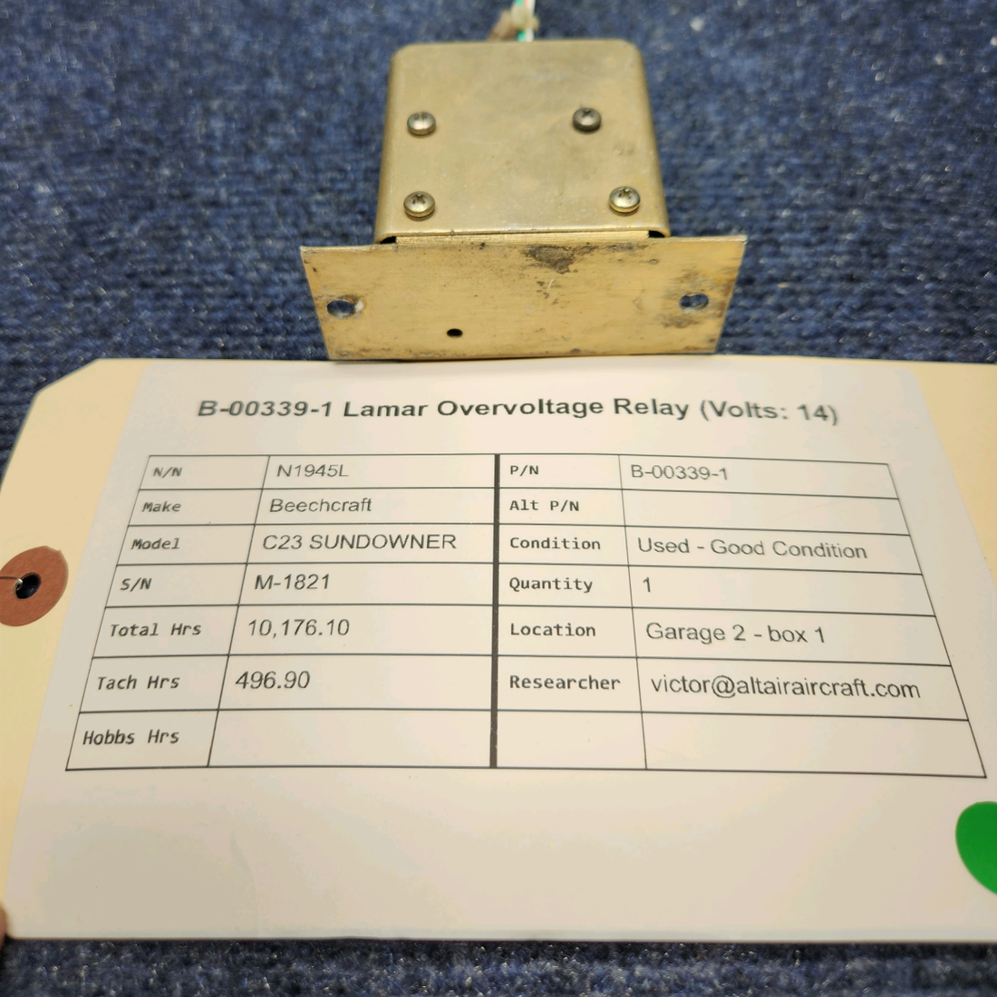Used aircraft parts for sale, B-00339-1 Lamar Beechcraft C23 SUNDOWNER B-00339-1 LAMAR OVERVOLTAGE RELAY (VOLTS: 14)