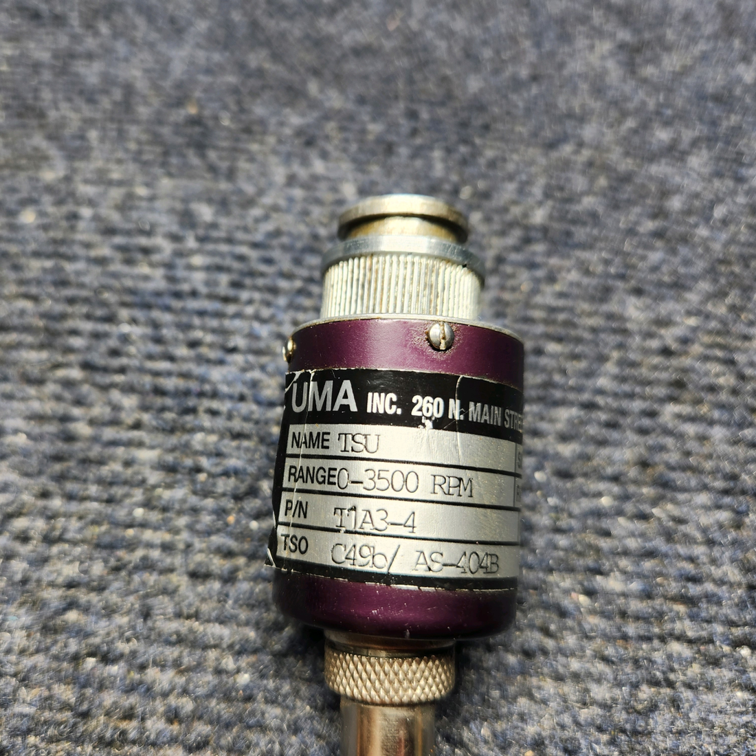 Used aircraft parts for sale, T19-801-112 CESSNA 172K UMA INSTRUMENTS 0-3500 RPM TACHOMETER (3-1/8 INCH),W/ CONNECTOR.
