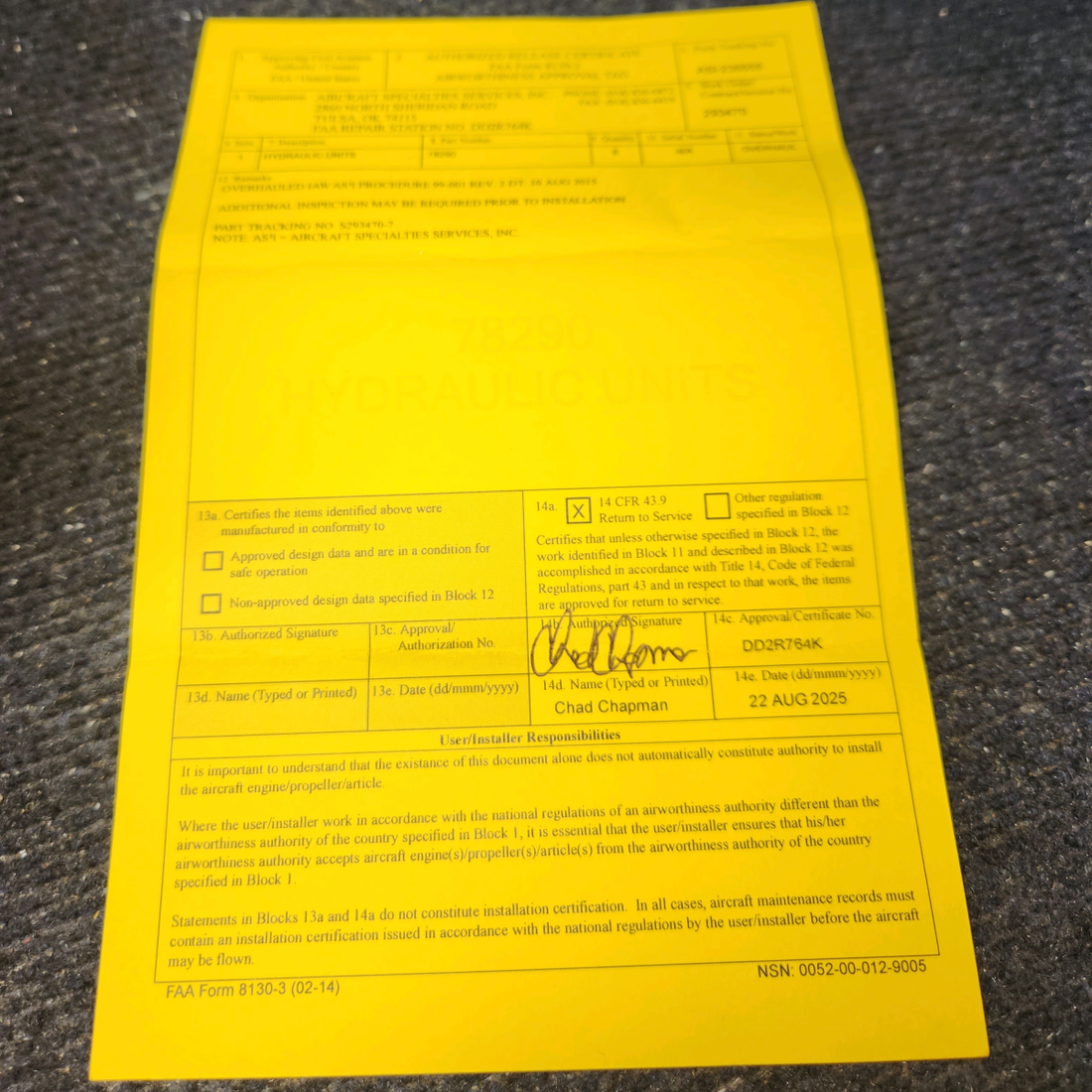 Used aircraft parts for sale, 78290 Lycoming O-320 Piper PA28-140 Hydraulic Plug Assy W/ Sockets Set of 8 with 8130-1