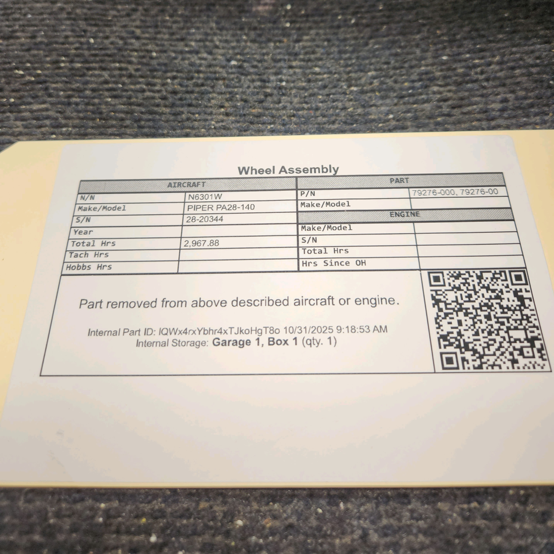 Used aircraft parts for sale, 79276-000 PIPER PA28-140 Wheel Assembly