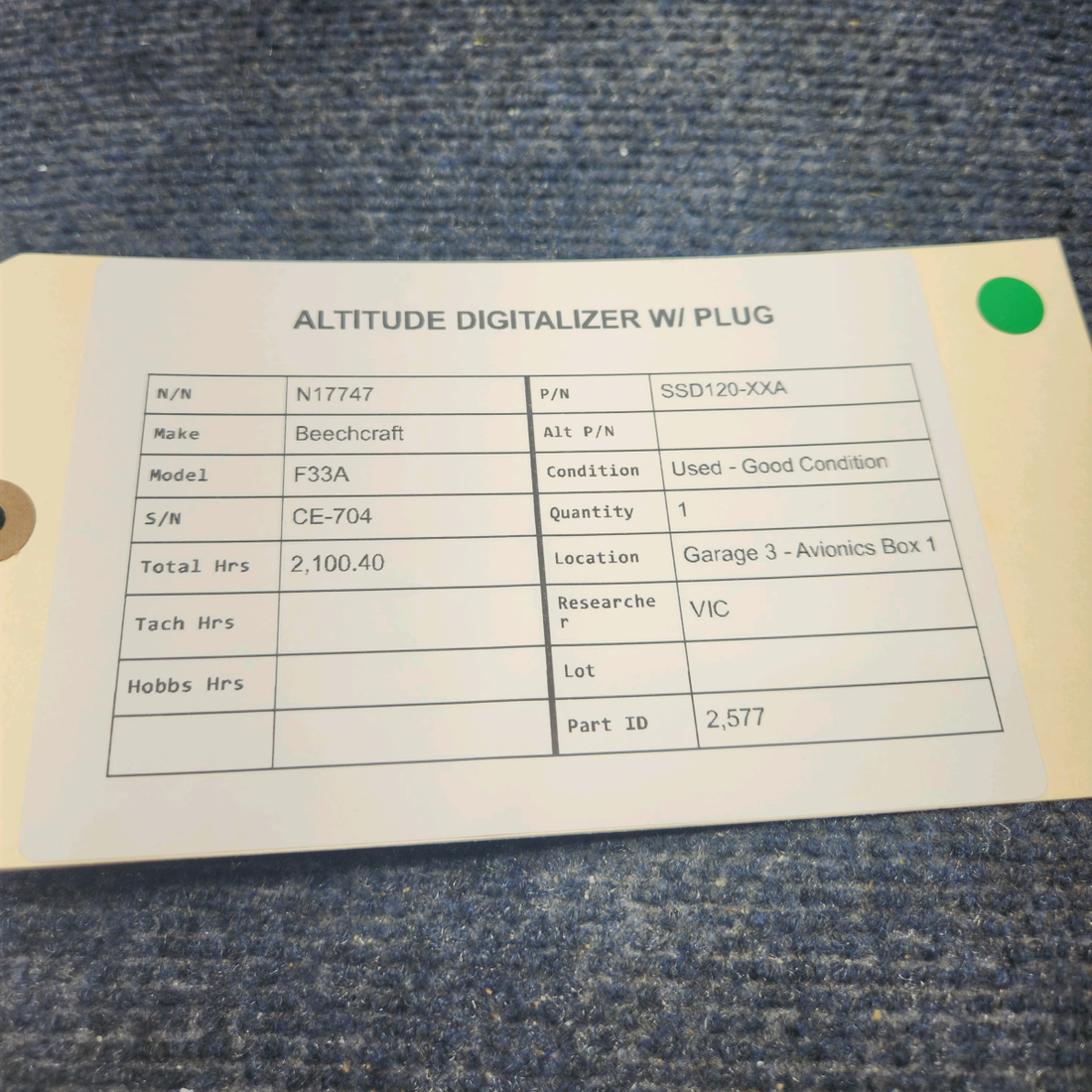 Used aircraft parts for sale, SSD120-XXA Beechcraft F33A ALTITUDE DIGITALIZER  W/ PLUG
