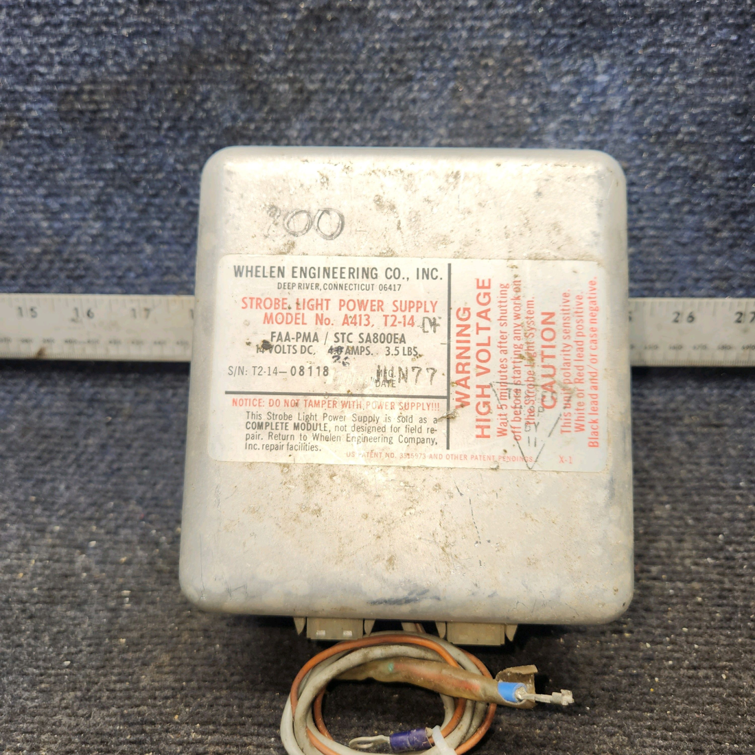 Used aircraft parts for sale, A413T2-14DF Whelen A413, T2-14 Strobe Light Power Supply 12V