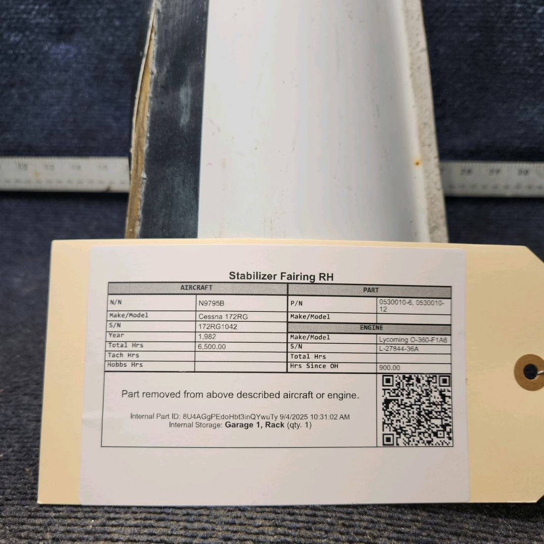 Used aircraft parts for sale, 0530010-6 Cessna 172RG Stabilizer Fairing - RH