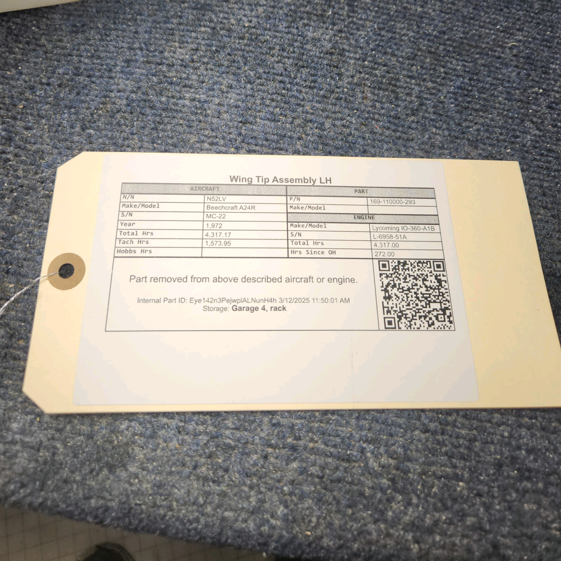 Used aircraft parts for sale, 169-110000-293 Beechcraft A24R Wing Tip Assembly LH