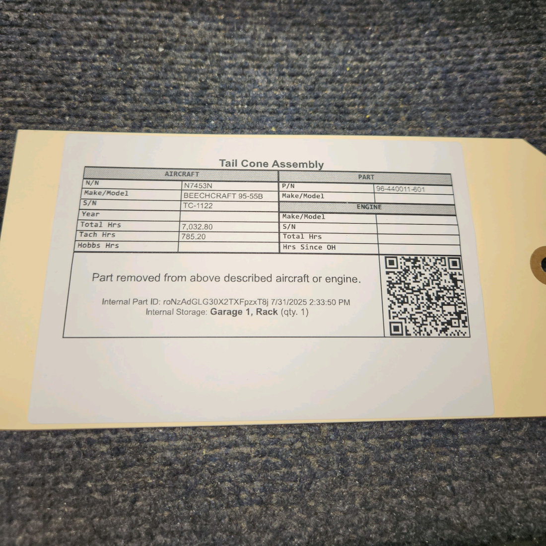 Used aircraft parts for sale, 96-440011-601 BEECHCRAFT 95-55B Tail Cone Assembly - No Tail Light