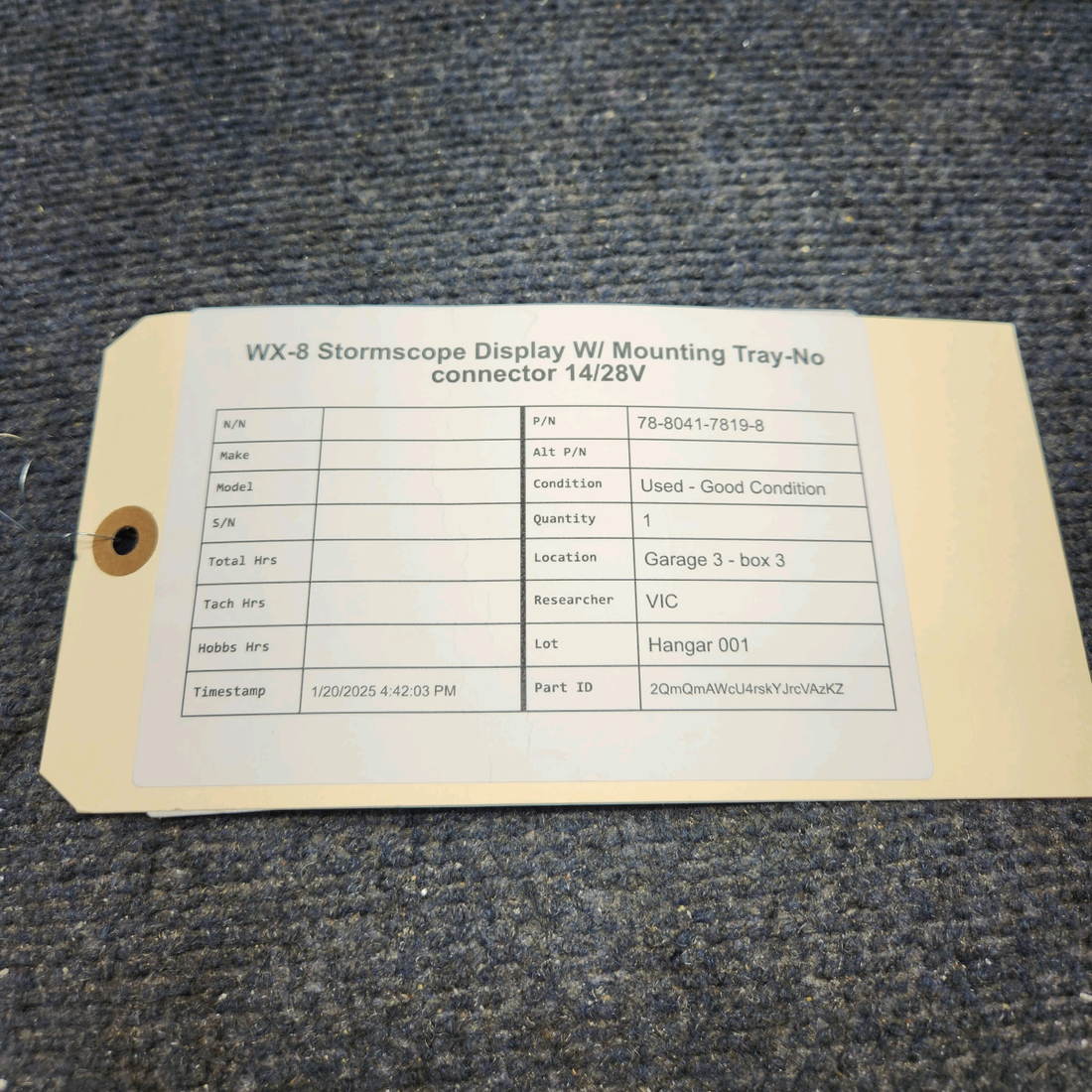 Used aircraft parts for sale, 78-8041-7819-8 3M WX-8 STORMSCOPE DISPLAY W/ MOUNTING TRAY-NO CONNECTOR 14/28V