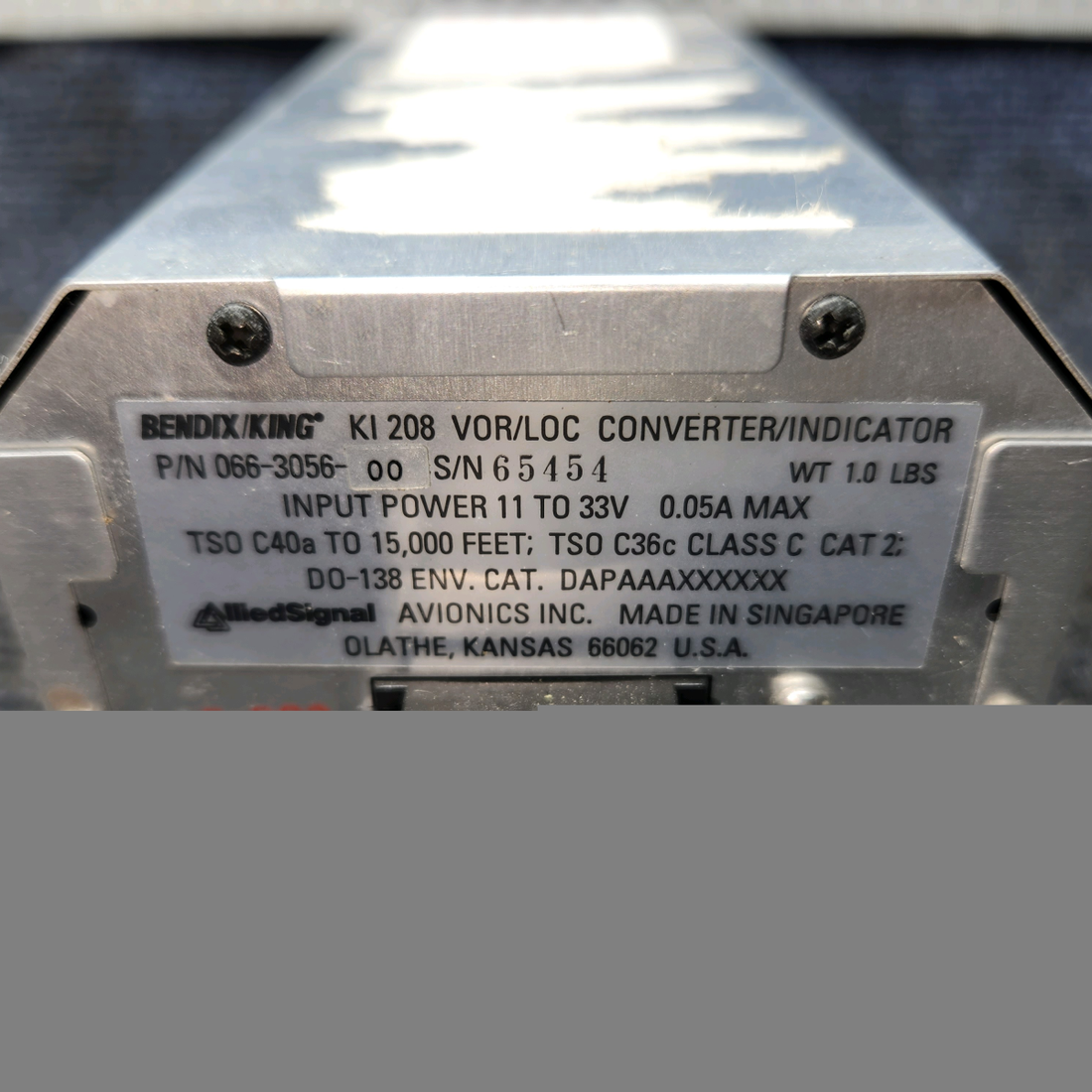 Used aircraft parts for sale, 066-3056-02 Bendix King Beechcraft C23 SUNDOWNER KI-208 VOR/LOC Indicator – 11–33 Volts