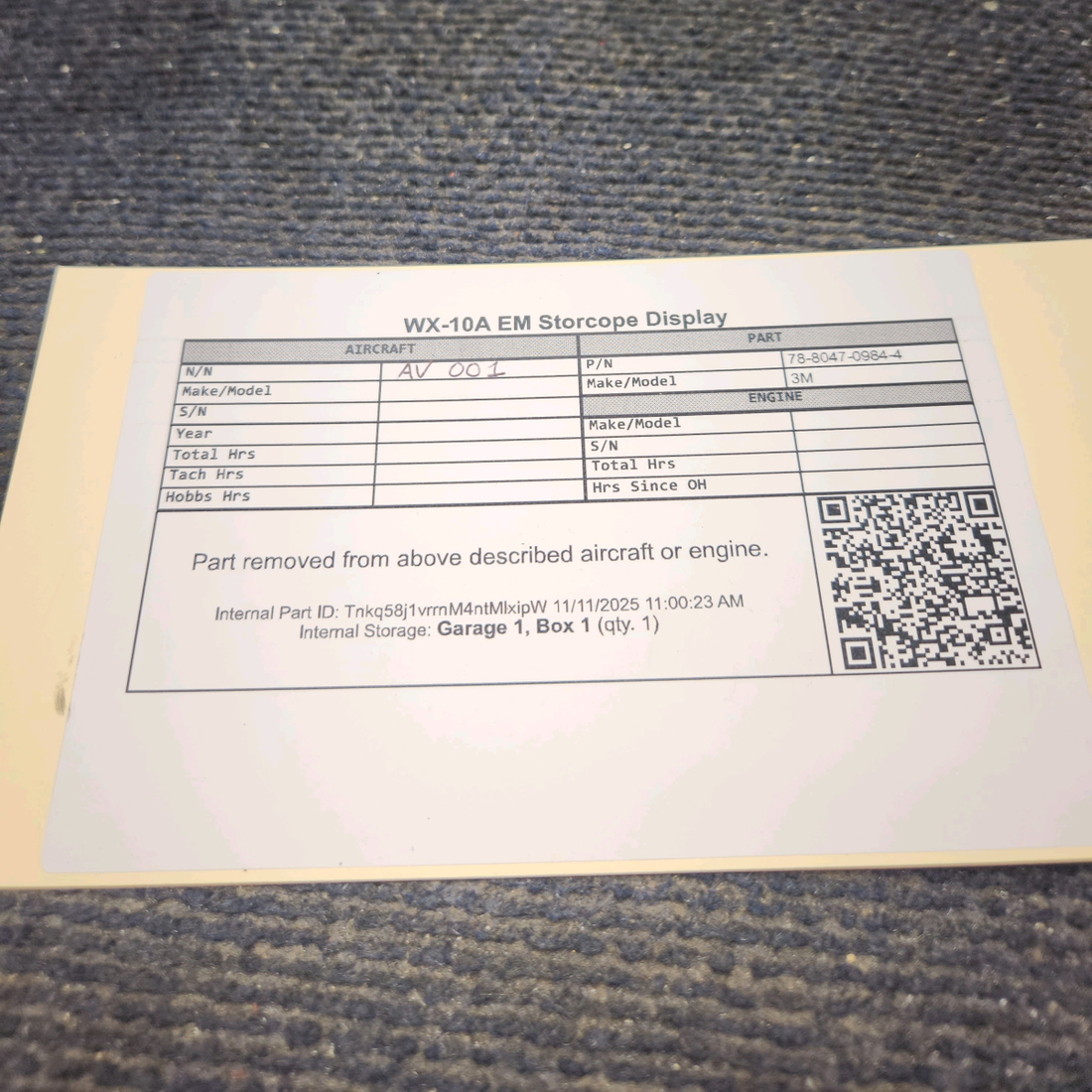 Used aircraft parts for sale, 78-8047-0984-4 3M WX-10A EM Piper PA28RT-201 Storm scope  Display