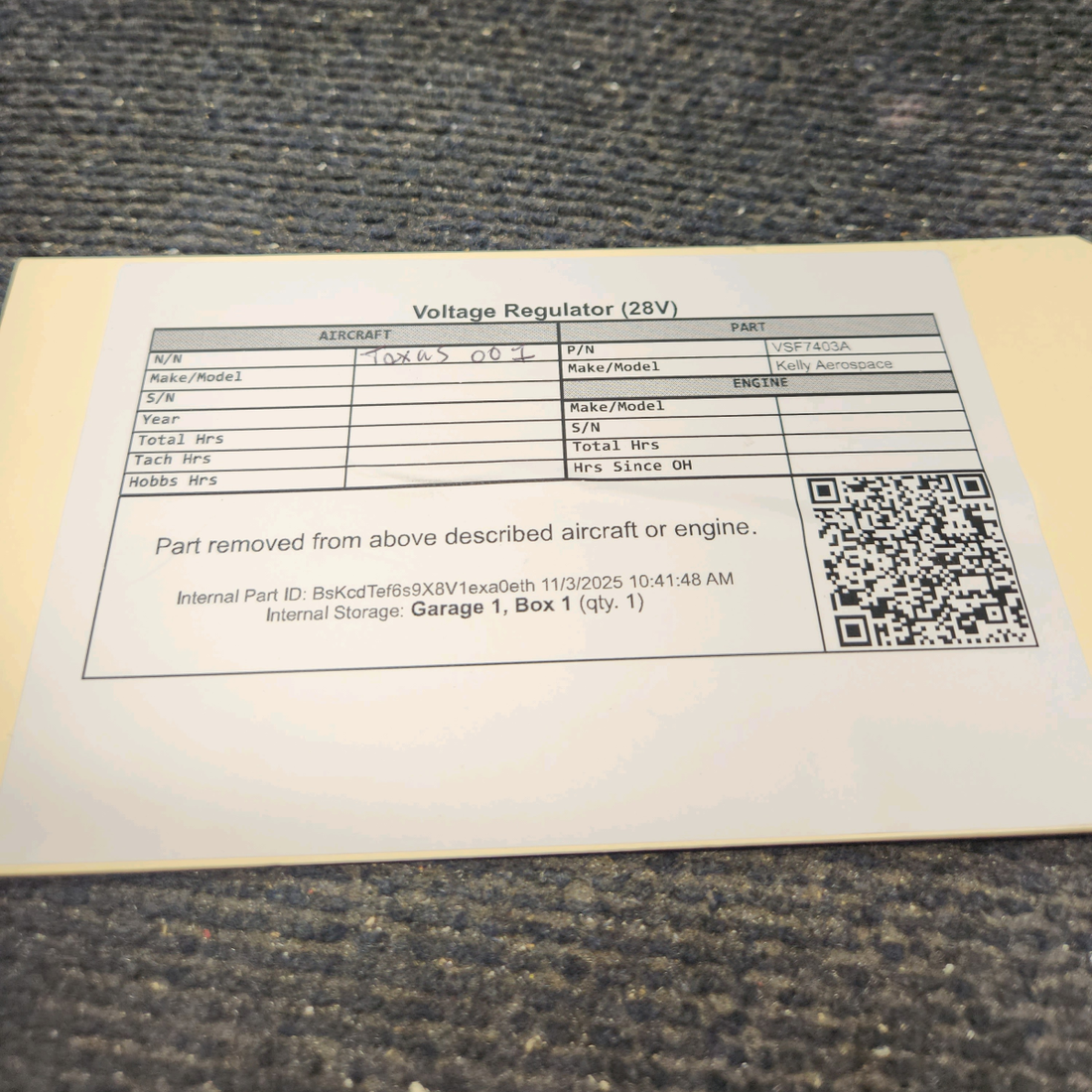 Used aircraft parts for sale, VSF7403A Kelly Aerospace Voltage Regulator (28V)