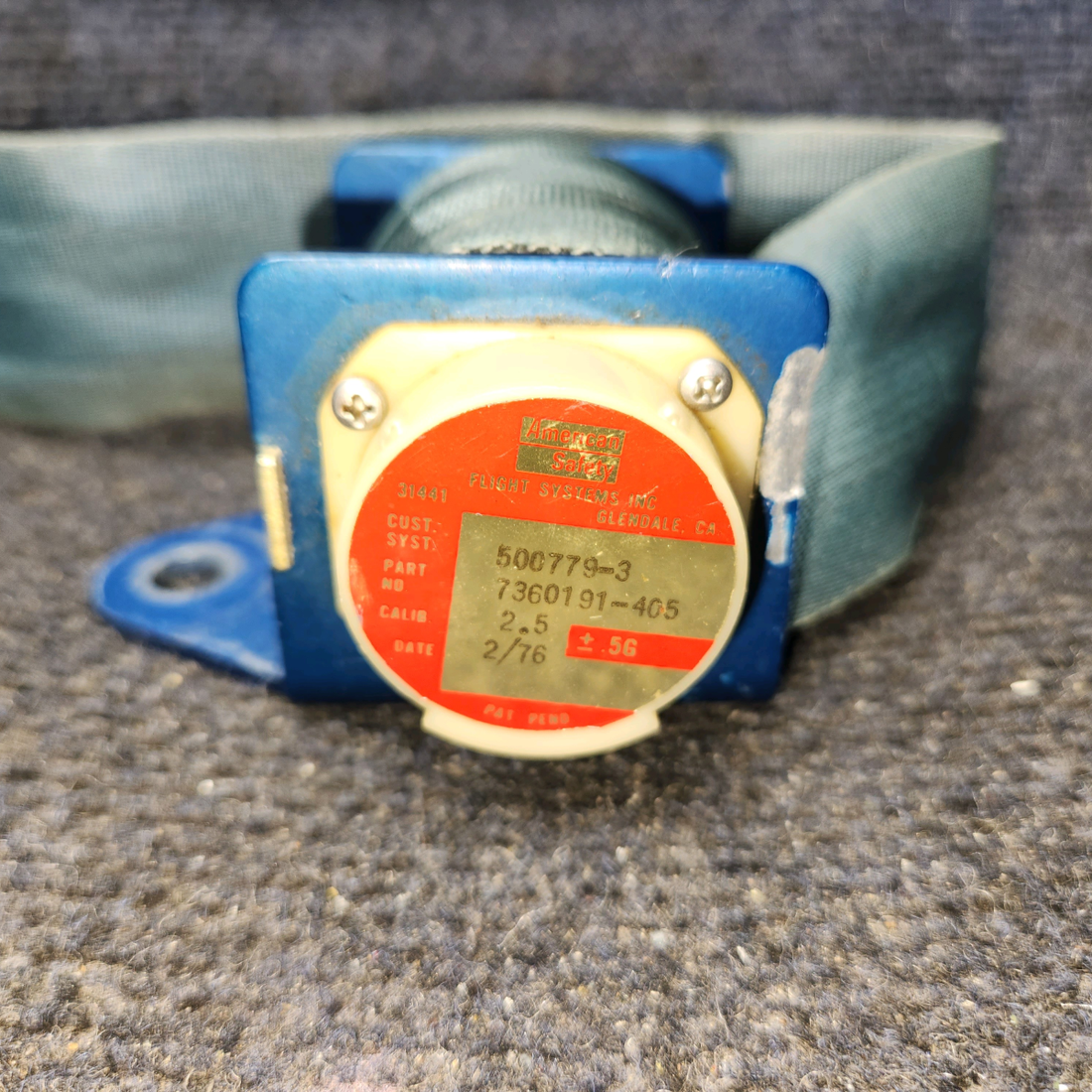 Used aircraft parts for sale, 7360191-405 America Safety Beechcraft C23 SUNDOWNER Inertia Reel Seatbelt Assembly