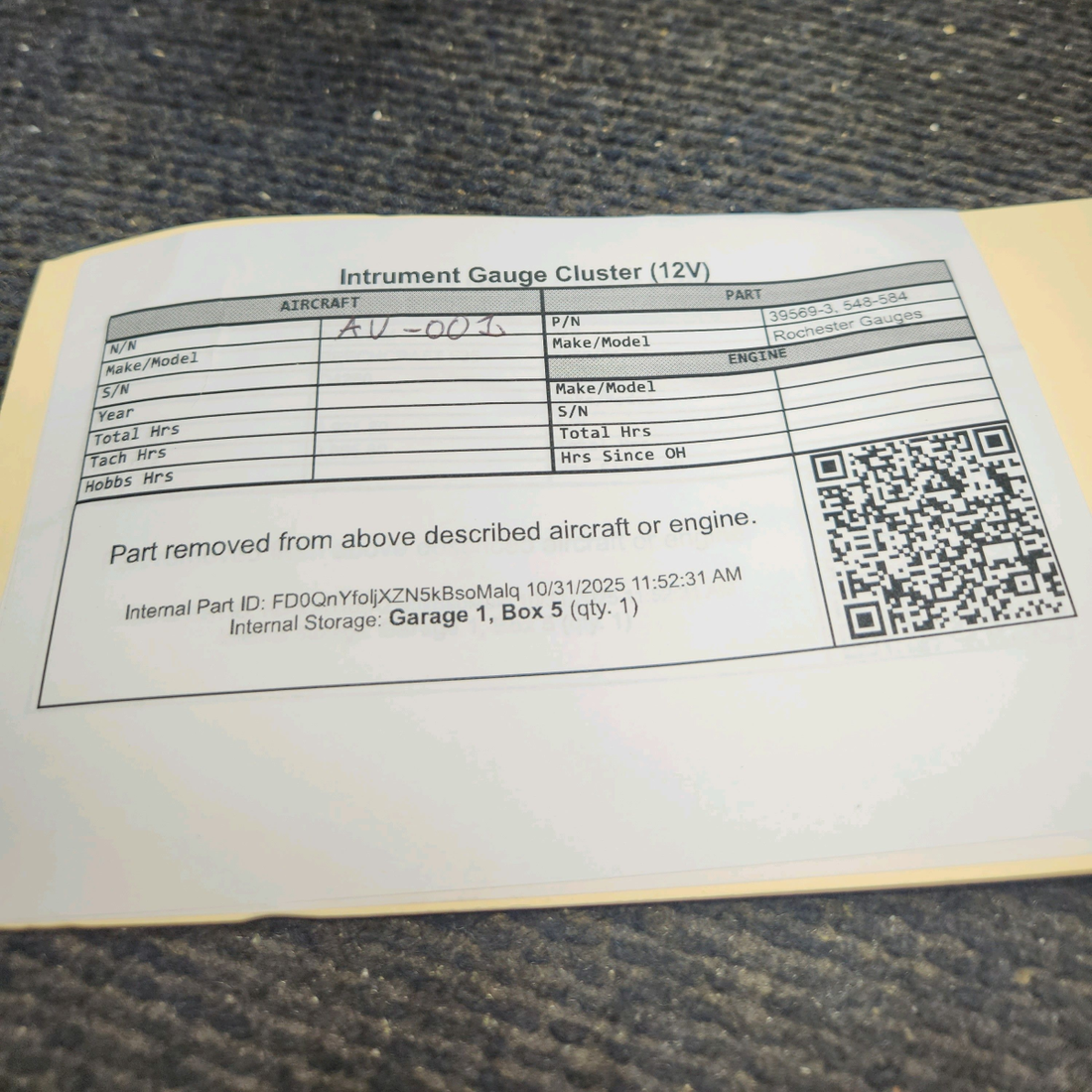 Used aircraft parts for sale, 39569-003 Rochester Gauges Piper PA34-220T Intrument Gauge Cluster (12V)