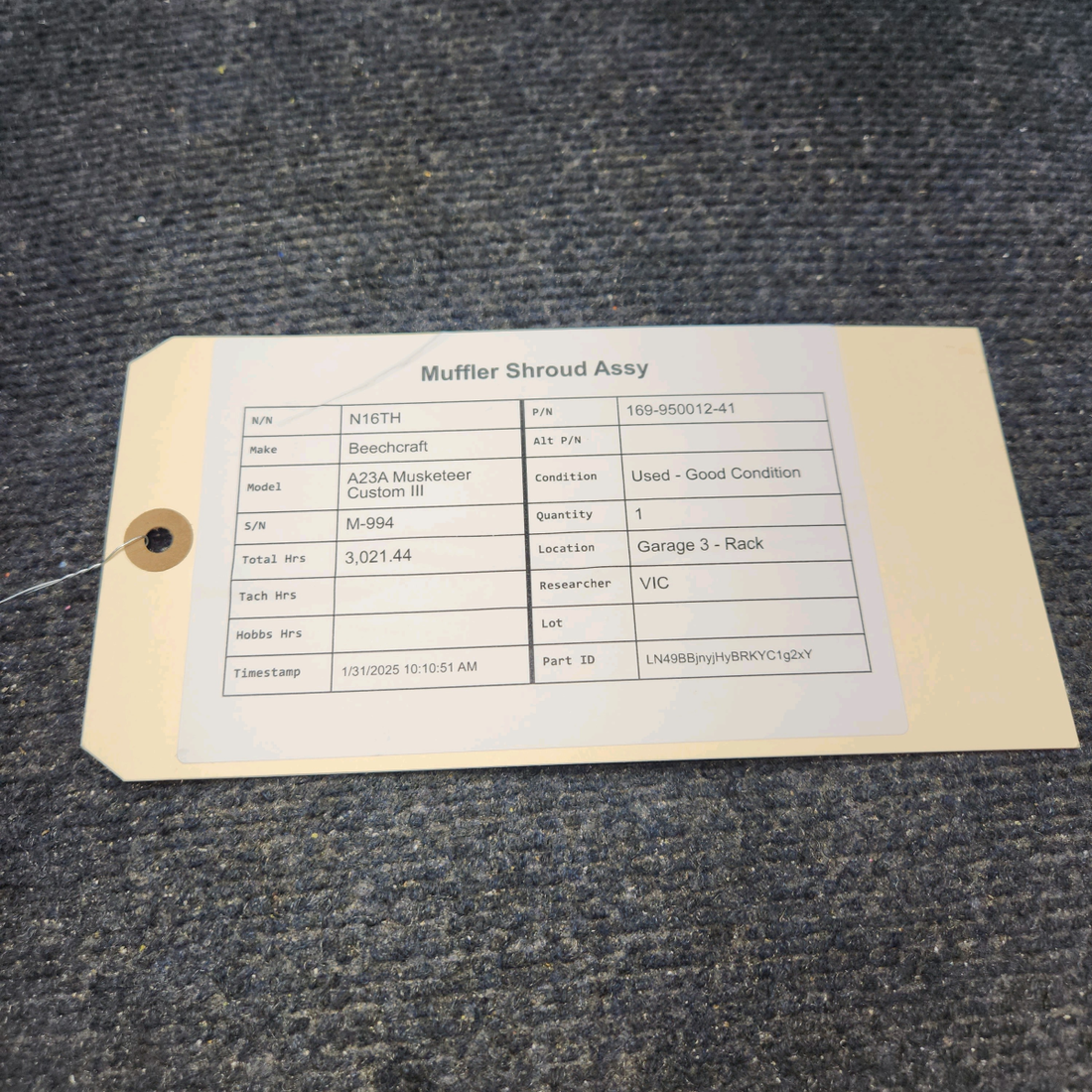 Used aircraft parts for sale, 169-950012-41 Continental IO-346-A Beechcraft A23A Musketeer Custom III MUFFLER SHROUD ASSY