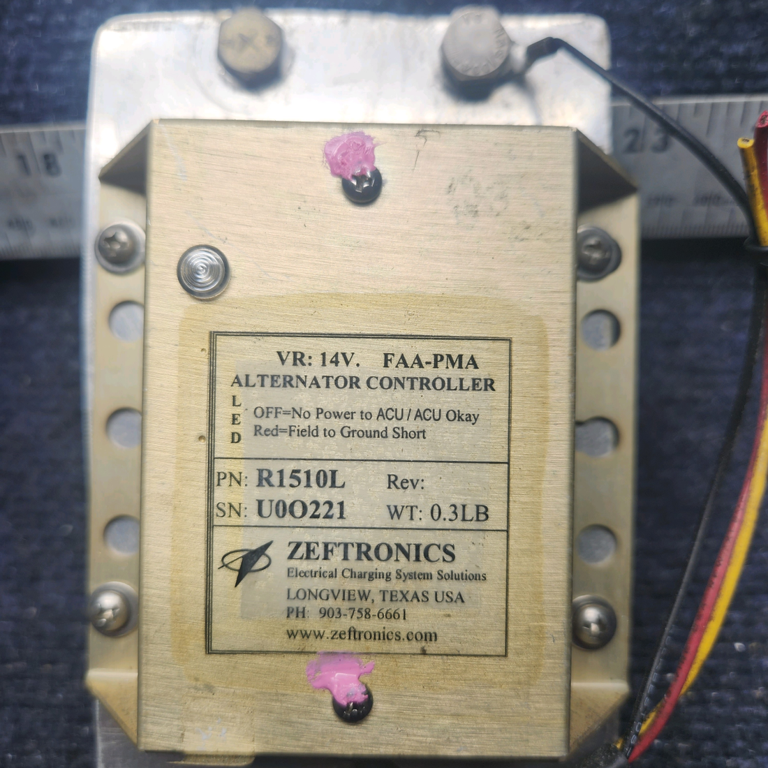 Used aircraft parts for sale, R1510L Zeftronics Beechcraft A23A Musketeer Custom III ALTERNATOR CONTROLLER (14V)
