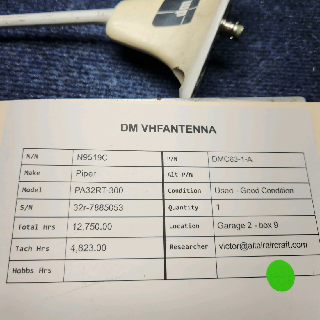 Used aircraft parts for sale, DMC63-1-A Piper PA32RT-300 DM VHF ANTENNA