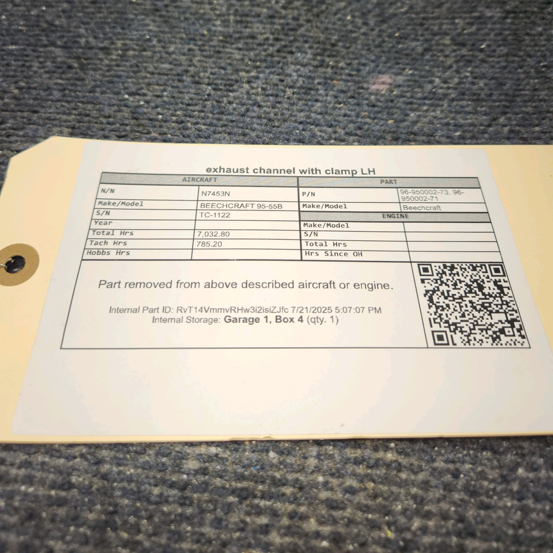 Used aircraft parts for sale, 96-950002-73 BEECHCRAFT 95-55B Exhaust Channel with Clamp - LH