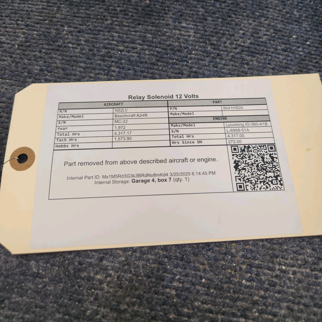 Used aircraft parts for sale, 6041H50A Beechcraft A24R Relay Solenoid 12 Volts