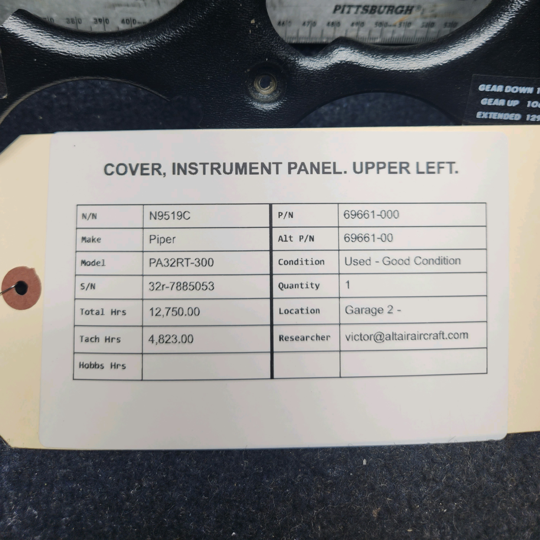 Used aircraft parts for sale, 69661-000 Piper PA32RT-300 COVER, INSTRUMENT PANEL. UPPER LEFT.