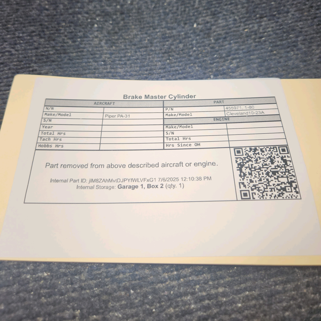 Used aircraft parts for sale, 455971 Cleveland 10-23A Piper PA-31 Brake Master Cylinder