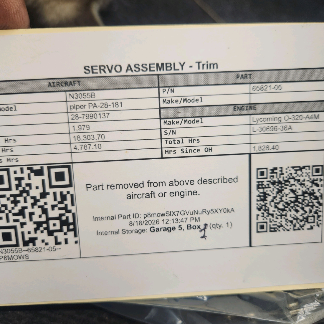 Used aircraft parts for sale, 65821-05 piper PA-28-181 Trim Servo Assembly