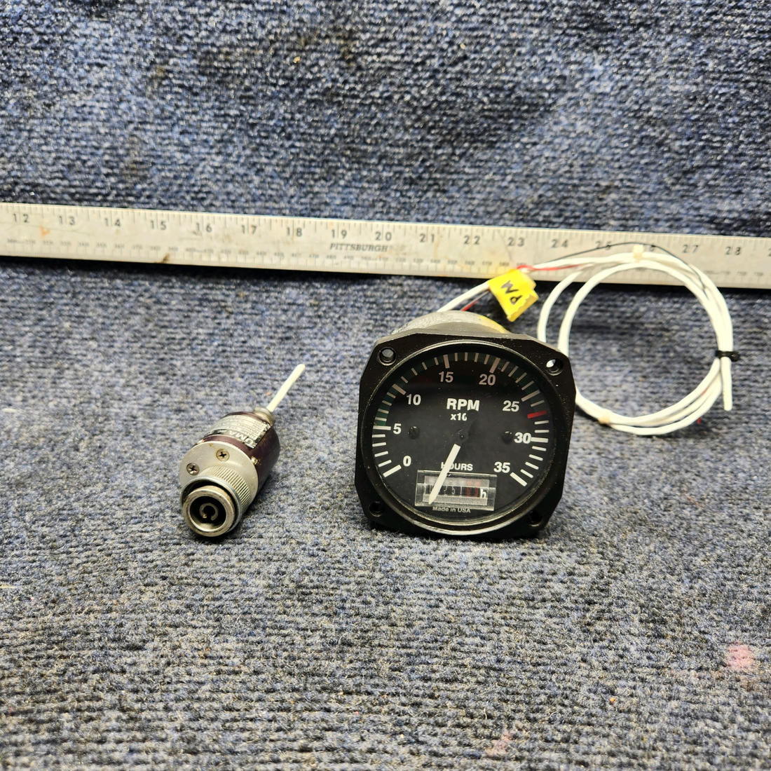 Used aircraft parts for sale, T19-801-112 CESSNA 172K UMA INSTRUMENTS 0-3500 RPM TACHOMETER (3-1/8 INCH),W/ CONNECTOR.