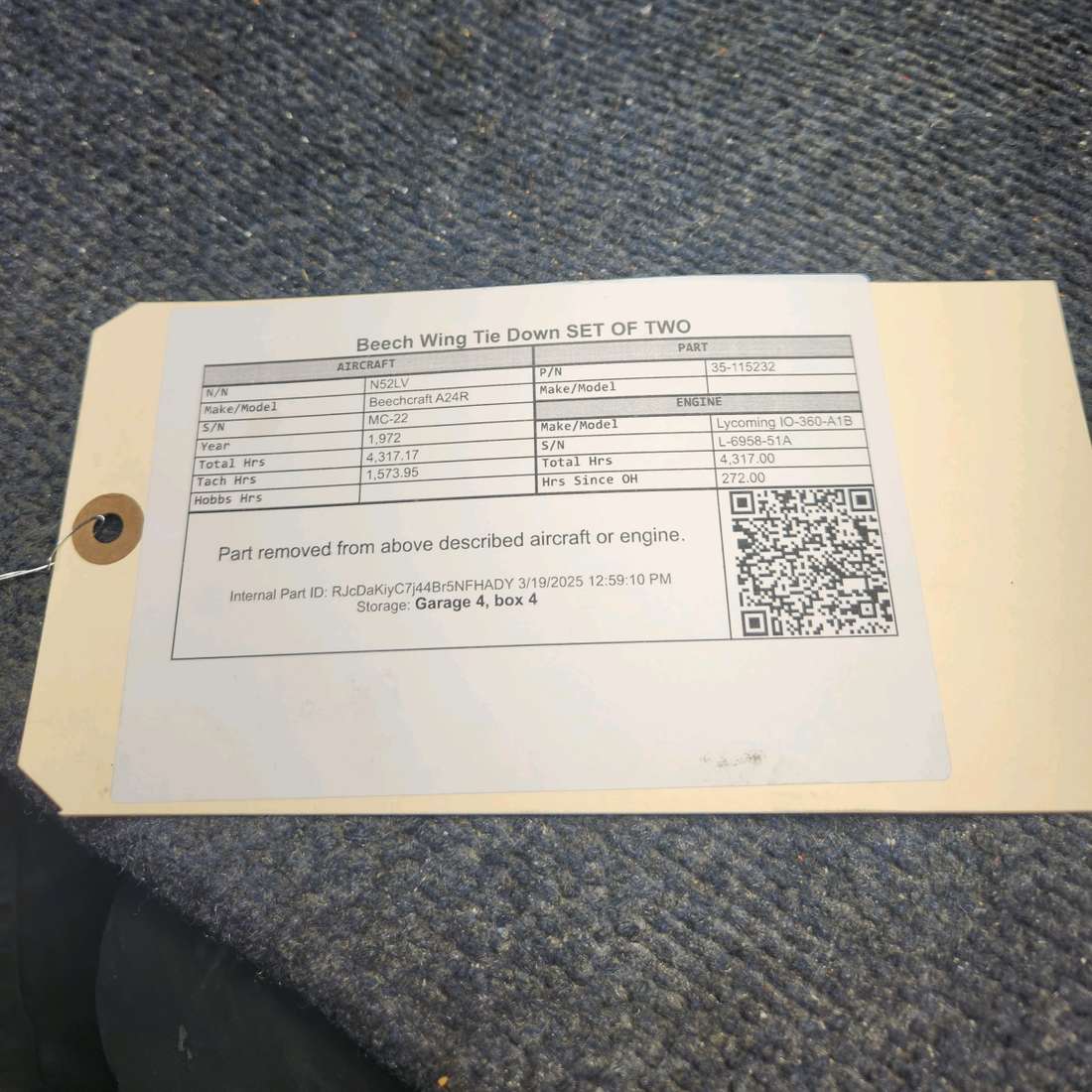 Used aircraft parts for sale, 35-115232 Beechcraft A24R Beech Wing Tie Down - SET OF TWO