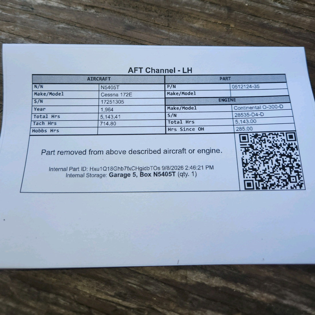 Used aircraft parts for sale, 0512124-35 Cessna 172E AFT Channel - LH