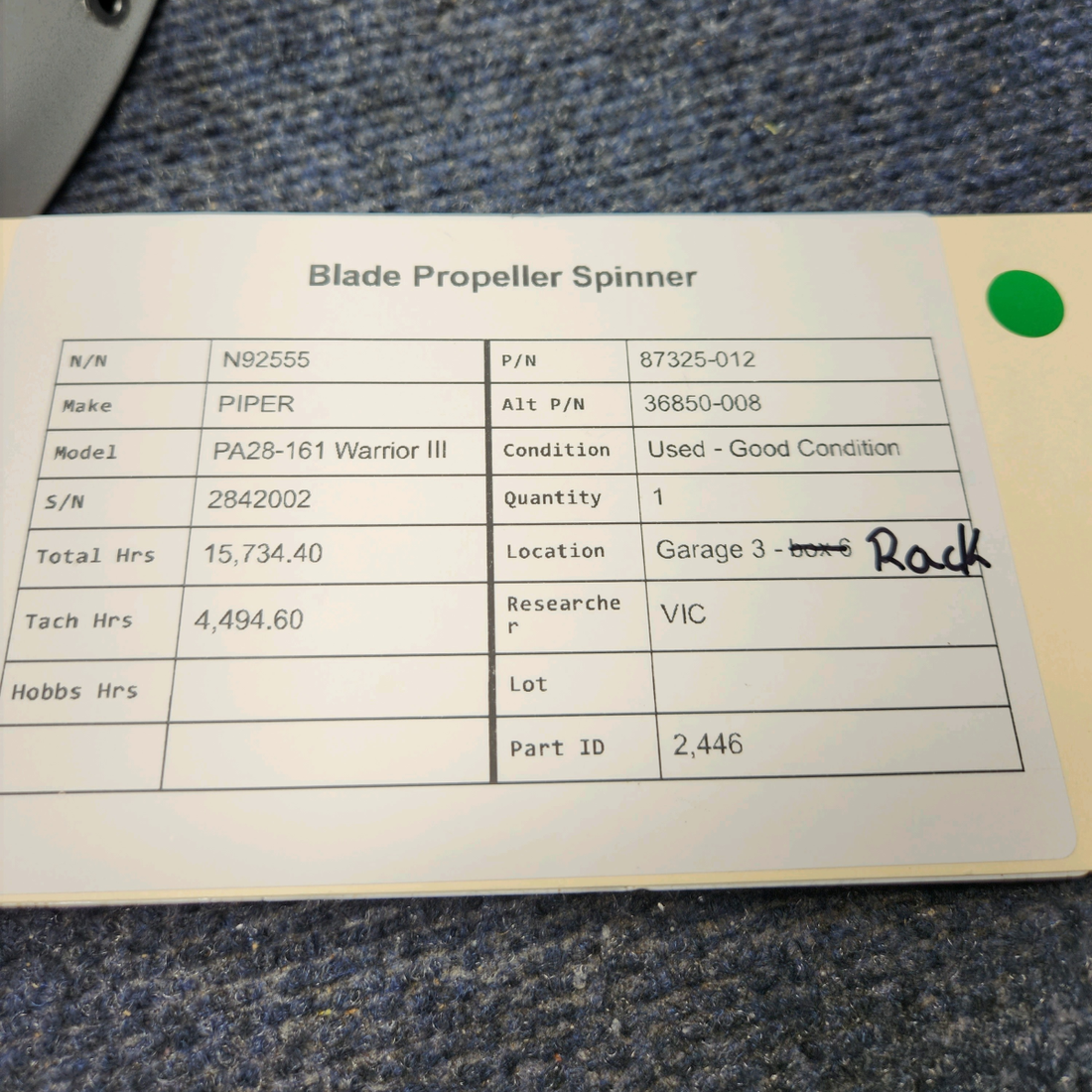 Used aircraft parts for sale, 87325-012 PIPER PA28-161 Warrior III BLADE PROPELLER SPINNER