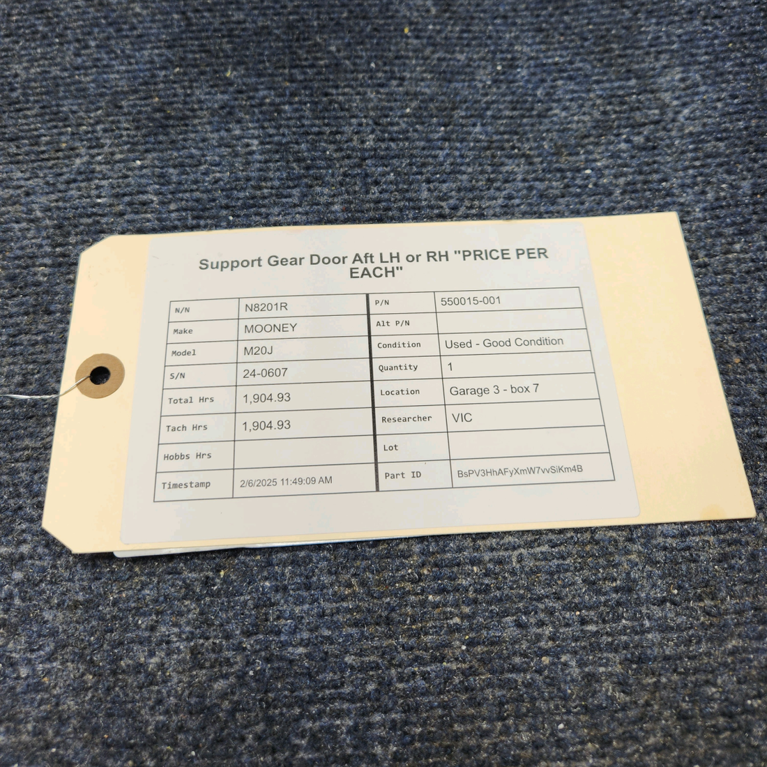Used aircraft parts for sale, 550015-001 Mooney M20J SUPPORT GEAR DOOR AFT LH OR RH "PRICE PER EACH"